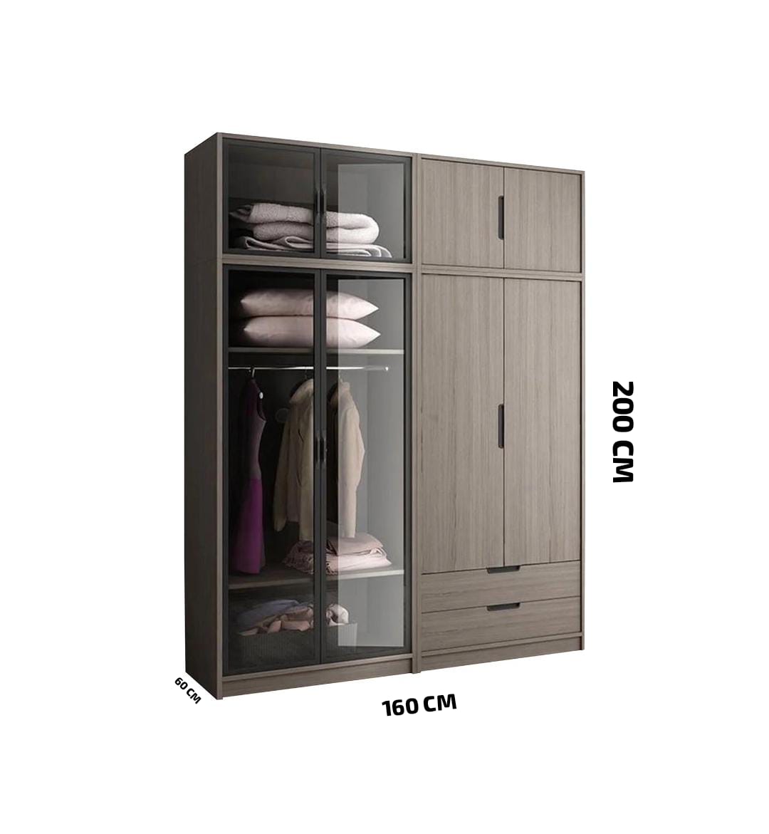 دولاب دريسنج مودرن - مزيج الزجاج و خشب الكونتر  - P1001