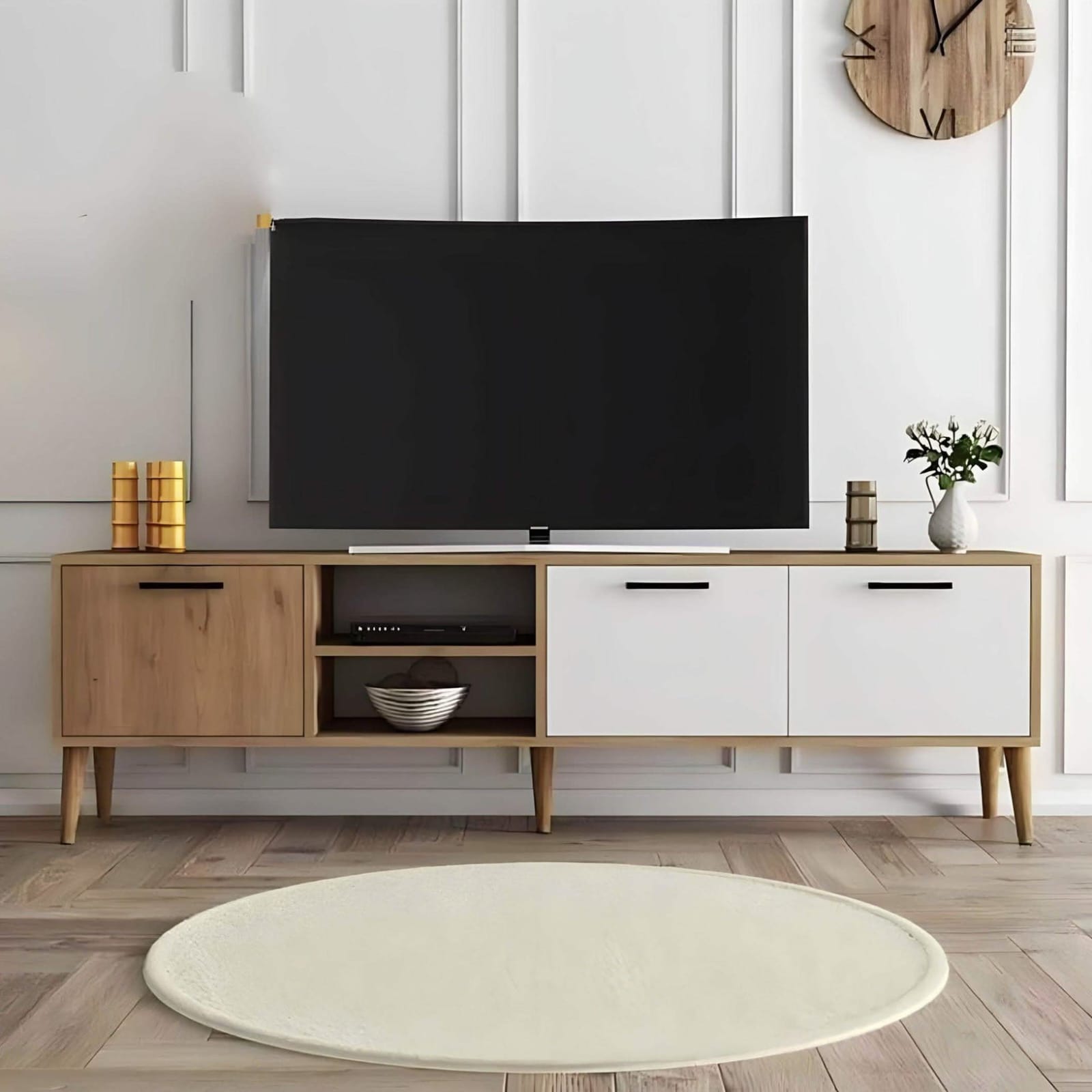 وحدة تلفزيون مودرن 160 سم × 40 سم  - ميكس أبيض في خشب MDF - P705