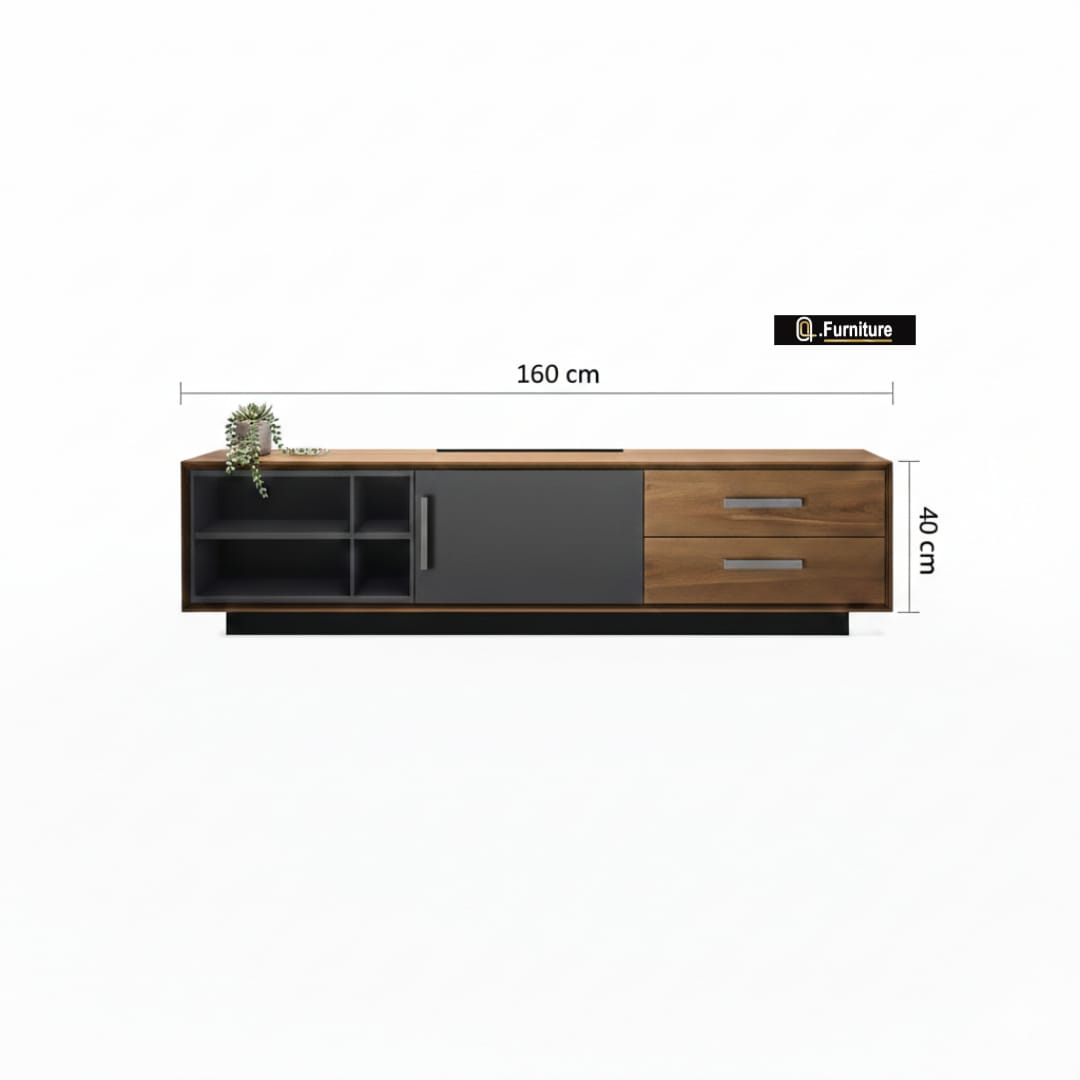 وحدة تلفزيون خشب أم دي أف اسباني ، 160 ×40×35 سم - بني رمادي - P706